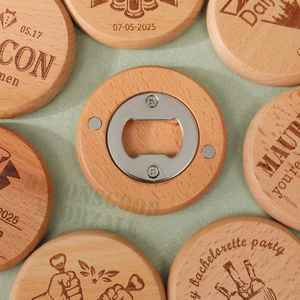 Benutzer definierte Laser druck Werbe Kühlschrank Magnet Runde Buche Holz Bierflaschen öffner für Hochzeits geschenk - Product Image 6
