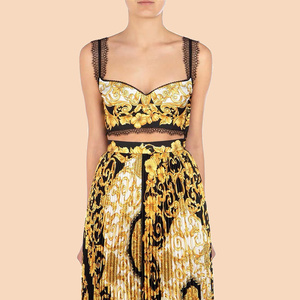 A5107 di Prezzi di Fabbrica Della Cinghia Del Merletto Del Modello di Stampa di Sport Reggiseno Pieghettato del Pannello Esterno Lungo di Modo A Due Pezzi Delle Donne del Vestito di <span class=keywords><strong>Abbigliamento</strong></span> - Product Image 2