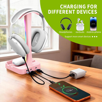 Soporte para Auriculares con Luz RGB, Lámpara de Escritorio LED Táctil Regulable, Soporte Multifuncional para Teléfono, Organizador de Escritorio, Soporte para Gamers de PC