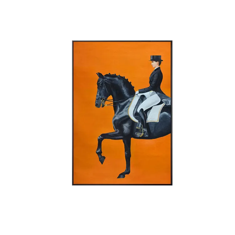 מרפסת קישוט ציור מודרני פשוט כתום בריטי סגנון ציור שמן סוס אופי נורדי סגנון סלון קיר ציור