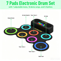 Batterie électronique portable KD13 à 7 pads, rechargeable, avec haut-parleurs doubles intégrés, MIDI et DTX, pour enfants et débutants
