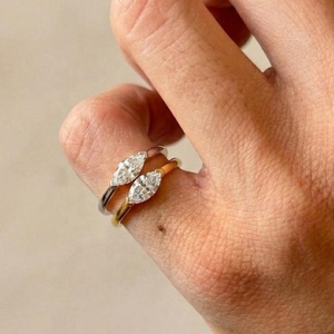 Bague de Pinky Plaqué Or Argent 925 avec Zircon Taille <span class=keywords><strong>Marquise</strong></span>, Bijou Quotidien Porte-Bonheur, Tailles 3 et 4, Vente Chaude - Product Image 1