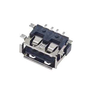 Connecteur USB-A femelle à corps court de 10,0 mm, prise SMT à 4 broches à angle droit de 90 degrés, noir avec embouts à sertir et entretoises - Product Image 3