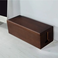 Vente en gros de boîte à cordon rectangulaire marron en bois massif Organisateur de gestion des câbles pour bureau à domicile Rangement des fils de télévision Boîte en bois