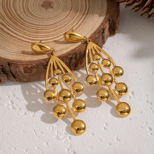 Boucles d'oreilles pendantes géométriques X&<span class=keywords><strong>L</strong></span> Hyperbole pour femmes, en acier inoxydable plaqué or 18 carats, bijoux étanches pour fêtes et vacances, vente en gros - Product Image 4