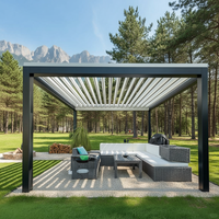 Gran pérgola de aluminio para exteriores con luces LED Louvre Lados Cortinas Techo automático Pantalla enrollable Persianas para pabellones de jardín
