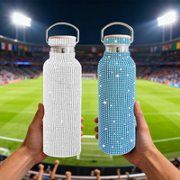 Botol Vakum Stainless Steel Anti Bocor dengan Tutup Bambu Berhias Berlian Imitasi, Tahan Panas dan Dingin, Kapasitas 350ml 500ml 750ml, Cangkir Perjalanan