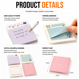 Blocs-notes adhésifs personnalisés imprimés en couleur, papier lisse de qualité supérieure, adhésif puissant, papeterie pour bureau, étudiants, usage quotidien - Product Image 2