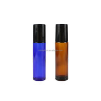 Botol kaca gulung cokelat Amber 10 ml, botol rol kaca tebal 10 ml dengan tutup hitam rol baja untuk minyak esensial