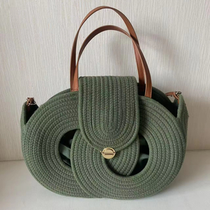 Nouveau <span class=keywords><strong>Sac</strong></span> à <span class=keywords><strong>Main</strong></span> <span class=keywords><strong>Rond</strong></span> Tressé en Coton pour Femme, Grand Fourre-Tout Ouvert avec Deux Bandoulières, Léger et Tendance - Product Image 1