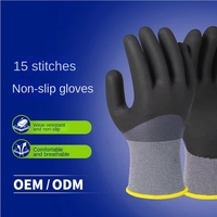 Gants en caoutchouc nitrile à surface enduite, ultra-fine mousse, antidérapants, poignet élastique, sans poudre, résistants à l'huile, vente en gros d'usine, OEM