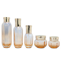 Ensemble d'emballages cosmétiques en verre ambré anti-lumière, forme octogonale, idéal pour sérum anti-âge et crème riche en nutriments