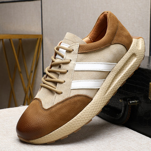 Chaussures pour hommes, chaussures de sport en <span class=keywords><strong>cuir</strong></span> bicolores, nouvelles chaussures en <span class=keywords><strong>cuir</strong></span> souple vintage pour hommes, antidérapantes, en <span class=keywords><strong>cuir</strong></span> véritable, décontractées à lacets - Product Image 4