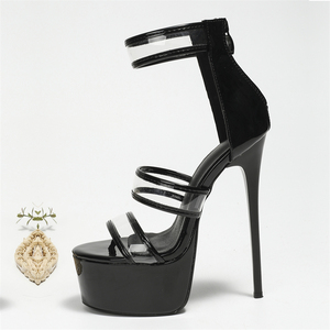 2025 Fashion Trend New Black High Heel <b>Sandals</b> European and American Summer High Waterproof <b>Platform</b> 16cm - Product Image 5