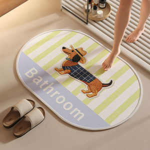 Alfombra de baño ovalada con diseño de caballo de dibujos animados, imitación de lino, absorbente, antideslizante para baño - Product Image 5