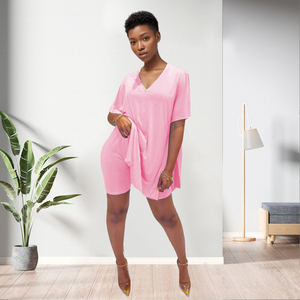 จั๊มสูทผู้หญิงคอวีสีพื้นเสื้อทรงหลวมแฟชั่น - Product Image 2