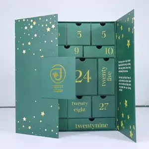 Kotak Hadiah Kemasan Kalender Adven Kardus Kosmetik Cokelat Kustom Mewah untuk Natal