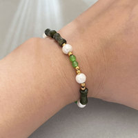Bracelet perles œil-de-chat vert vintage fait main avec nœuds de bambou, bijoux de mode polyvalents, vente en gros