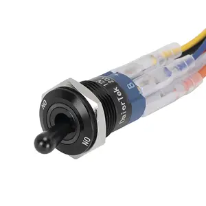 12V Tuimelschakelaar Rgb Verlicht Ip67 Waterdicht 16Mm Ring Led Verlicht 7 Pin On-On Marine Metalen Tuimelschakelaar Zwart Met Kabel