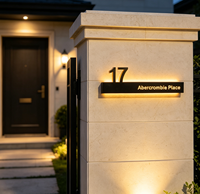Plaque de numéro de maison rétroéclairée LED personnalisée, panneau d'adresse lumineux, plaque murale extérieure pour villa, portail, pilier, nom de rue