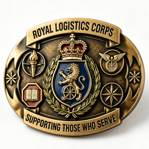 Boucle de ceinture du Corps logistique royal, en laiton plaqué or, avec emblème en relief et impression émail dur, cadeau d'affaires patriotique - Product Image 6