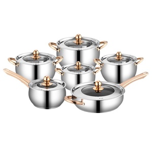 Ensemble de casseroles en acier inoxydable de luxe moderne à trois couches, 6 pièces avec poignée dorée, couvercle combiné, durable et facile à nettoyer - Product Image 1