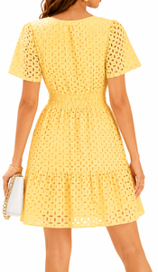 <span class=keywords><strong>Vestido</strong></span> para <span class=keywords><strong>Mujer</strong></span> con Cintura Elástica, Diseño Calado y Bordado, Estilo Casual, para Playa, Fiesta de Graduación y Cóctel - Product Image 5