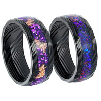 CHENG JEWELERS Bague de fiançailles vintage en acier Damas plaqué zinc noir avec incrustation de pierres concassées, 8 mm, pour homme