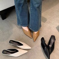 Nouvelles chaussures à enfiler à bout pointu, talon fin, couleur unie, design français, dessus en PU, semelle extérieure en caoutchouc, toutes saisons