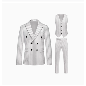 Costume sur mesure <span class=keywords><strong>grande</strong></span> <span class=keywords><strong>taille</strong></span> pour homme, à double boutonnage et rayures, idéal pour les mariages formels et les occasions professionnelles - Product Image 3