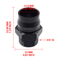 Adaptador de Manguera de Fluido Negro con Rosca Externa de 3/4-16 a Conector de 3/4 Pulgadas, Fabricado en Acero Inoxidable o Aluminio por CNC para Piezas de Automóvil