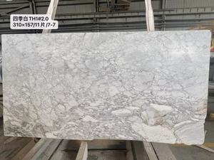 אבן שיש לבנה ארבע עונות, בסיס לבן טבעי עם ורידים אפור-זהובים, עיצוב מודרני, משמשת למשטחי מטבח חיצוניים ווילות. - Product Image 5