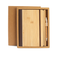 Boîte d'emballage en cuir de bambou imprimé format A5 pour carnet de notes avec fil cousu et stylo assorti-Coffret cadeau d'affaires personnalisable en vrac