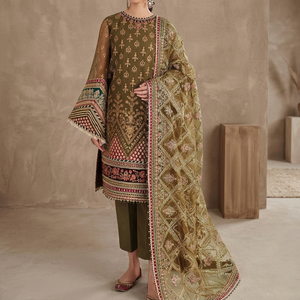 Salwar Kameez Tradicional Indio-Pakistaní de Seda para Mujer, Vestido de Boda Bordado de 3 Piezas, Largo hasta el Suelo, Corte Holgado, para Fiestas - Product Image 3