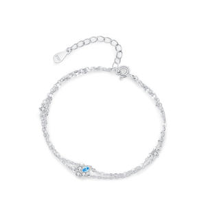 Pulsera de Plata de Ley S925 con Circonita Azul Claro y Doble Cadena con Flor para Mujer, Versión de Cobre Personalizable - Product Image 1