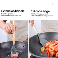 Ensemble d'ustensiles de cuisine de qualité supérieure-Têtes en silicone résistant à la chaleur avec poignées en bois Ustensiles de cuisine durables essentiels pour chaque maison