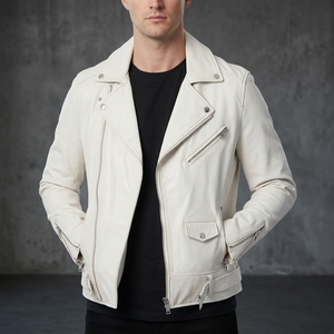 Chaqueta de Motero Daft Punk para Hombre en Cuero Blanco, Piel de Vacuno Genuina, Cierre con Cremallera - Product Image 3