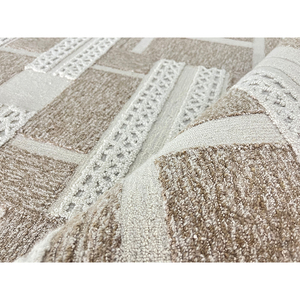 <span class=keywords><strong>Tappeto</strong></span> Decorativo di Lusso in Lana Neozelandese e Seta di Bambù, Annodato a Mano, Stile <span class=keywords><strong>Moderno</strong></span> Wabi Sabi, <span class=keywords><strong>Beige</strong></span> Neutro, Geometrico Greco - Product Image 4