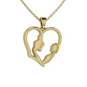 Collar con Colgante de Corazón en Forma de Luna Creciente de Plata de Ley 925 de 21 mm, Chapado en Oro/Oro Rosa, Personalizado para Mamá y Bebé - Product Image 1