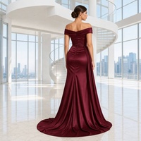 Robe de soirée personnalisée en gros, style épaules dénudées, décolleté cœur, froncée, drapée, avec traîne, longueur ras du sol, directement de l'usine