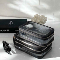 Pochette de maquillage transparente en PVC pour femmes, très vendue, double couche, sac de maquillage transparent pour voyage