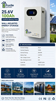 Système d'alimentation de secours solaire hors réseau pour la maison, batterie au lithium fer phosphate 25,6 V 100 Ah à montage mural, stockage d'énergie LiFePO4 2560 Wh