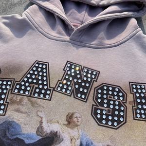 Sweat à capuche oversize vintage à épaules tombantes personnalisé, sweat à capuche graphique pour hommes, streetwear, sweat en molleton français lavé, sweat à capuche avec strass - Product Image 4
