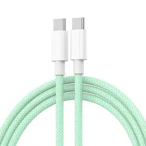 2024 kabel Data pengisian cepat Tipe C ke USB Tipe C, kabel bahan mentah kualitas tinggi kepang Transfer USB Tipe C ke Tipe C