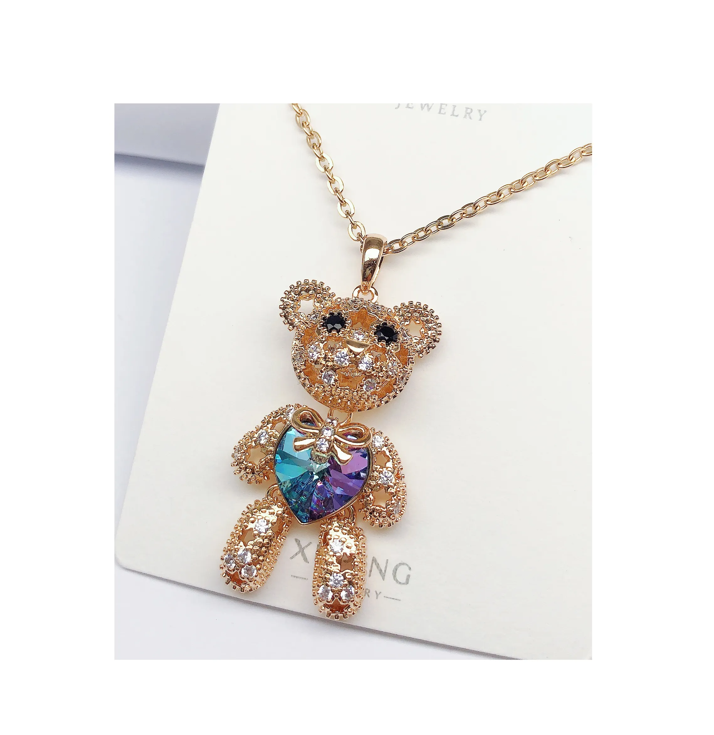 A00245792 Xuping cute hot selling crystal bear Oso de cristal necklace