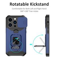 Coque de Téléphone pour iPhone 17 16 15 14 13 12 11 Pro Max avec Cache Caméra Coulissant, Porte-Cartes, Anneau de Protection Robuste, Béquille Magnétique et Armure