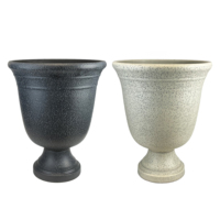 Urne vintage en plastique PP moucheté sur piédestal, ensemble de 19 pouces, noir et beige, pot texturé avec trous de drainage pour intérieur et extérieur