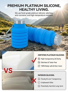 Botella de Agua Deportiva Plegable de Silicona, 500 ml, Reutilizable, a Prueba de Fugas, Libre de BPA, Apta para Lavavajillas, con Mosquetón - Product Image 6