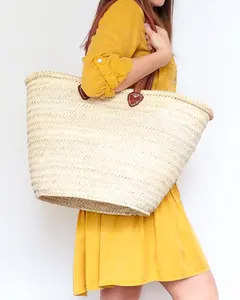 100% Handmade Moroccan Basket straw basket bag women handbags straw bag with a leather fruit basket