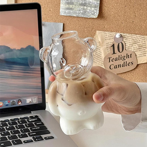 Tasse à café en verre créative motif <span class=keywords><strong>ours</strong></span> <span class=keywords><strong>de</strong></span> restaurant, style cé<span class=keywords><strong>l</strong></span>ébrité internet, mignonne et <span class=keywords><strong>de</strong></span> dessin animé, pour jus et thé au lait - Product Image 3